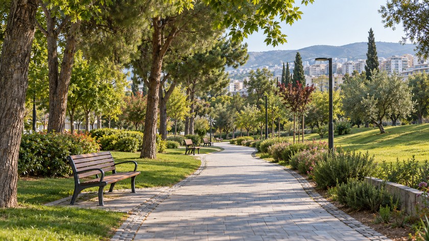 Parkta yürüyüş ve dinlenme